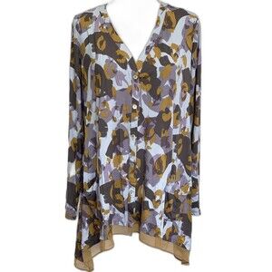 Logo Lori Goldstein Women's Button Up Tunic Top Knit Cardigan Size L Long Sleeve